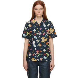 NWOT Marc Jacobs Heaven Navy Stickers Shirt Graphic Collared Button Down XS Unis